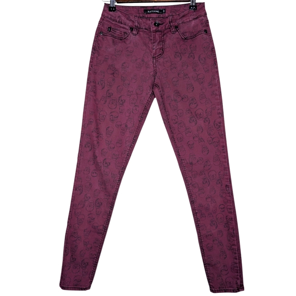 Blackheart by Hot Topic Women's Purple Skull Goth Emo Grunge Skinny Jeans Size 3